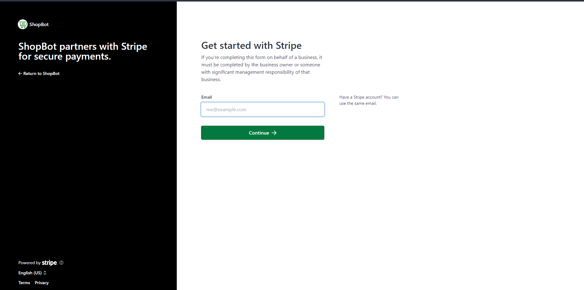 Stripe Account Creation