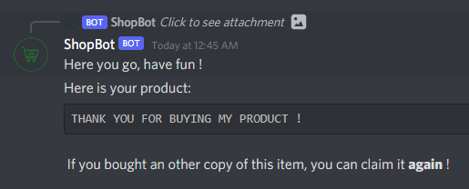 ShopBot Successfull Claim Normal Product